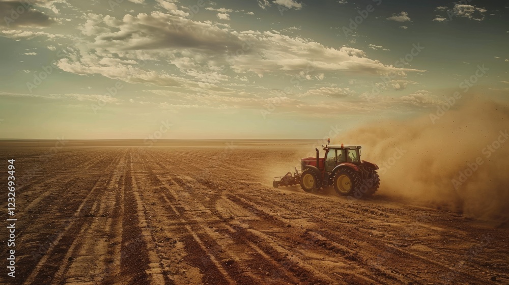 Fototapeta premium Modern Harvesting Technology: Autonomous Tractor Efficiently Collecting Potatoes in a Vast Field, Agriculture Innovation