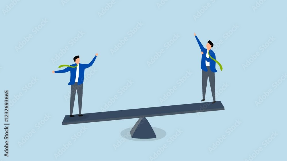 Manager support, 4k animation of entrepreneur supervisor leap onto seesaw assist coworker leap high to achieve goal. Manager support, 4k animation of entrepreneur supervisor leap onto seesaw assist coworker leap high to achieve goal.