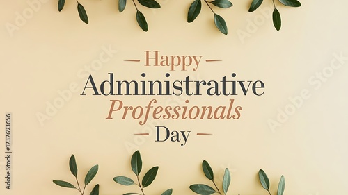 Elegant Administrative Professionals Day Greeting Card with Pastel Yellow Background and Green Leafy Frame