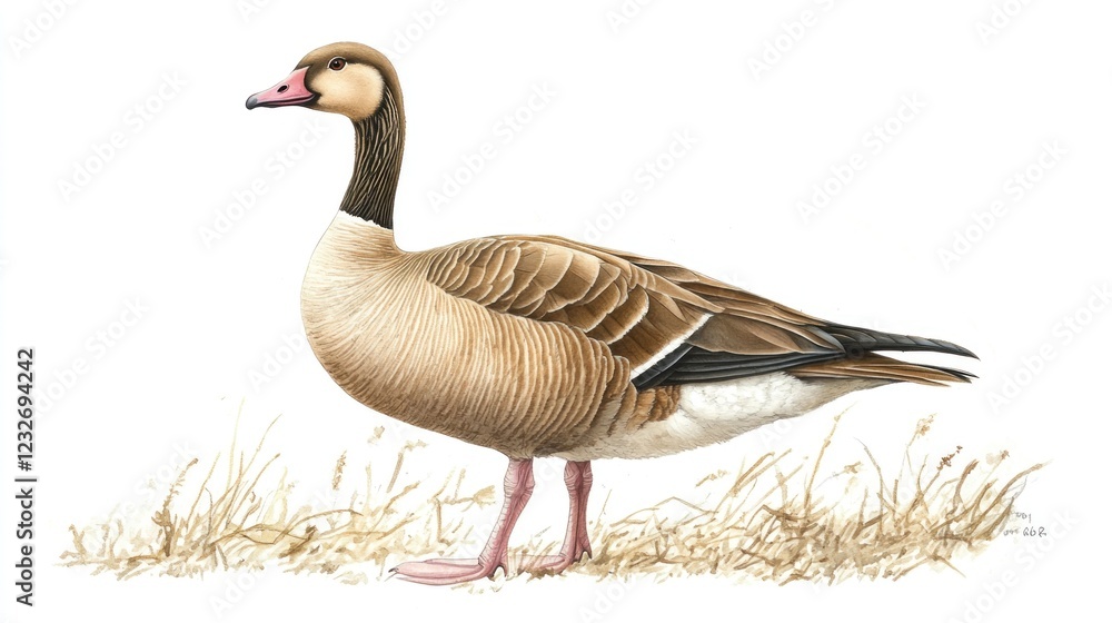 Goose in field, wildlife illustration, nature Goose in field, wildlife illustration, nature