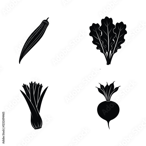 Healthy Vegetable Silhouettes | Nature-Inspired Graphics on a white background