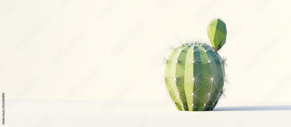Naklejka premium Low-poly cactus on white background, studio shot, minimal design, website banner