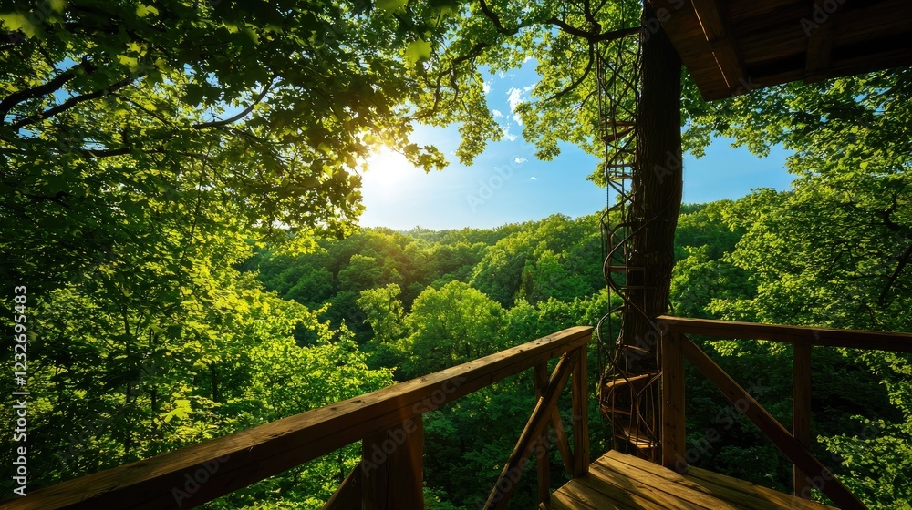 Serene View from Treehouse Overlooking Lush Green Forest Serene View from Treehouse Overlooking Lush Green Forest