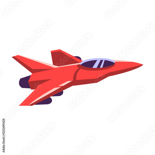 Red cartoon fighter jet flying with sleek design.