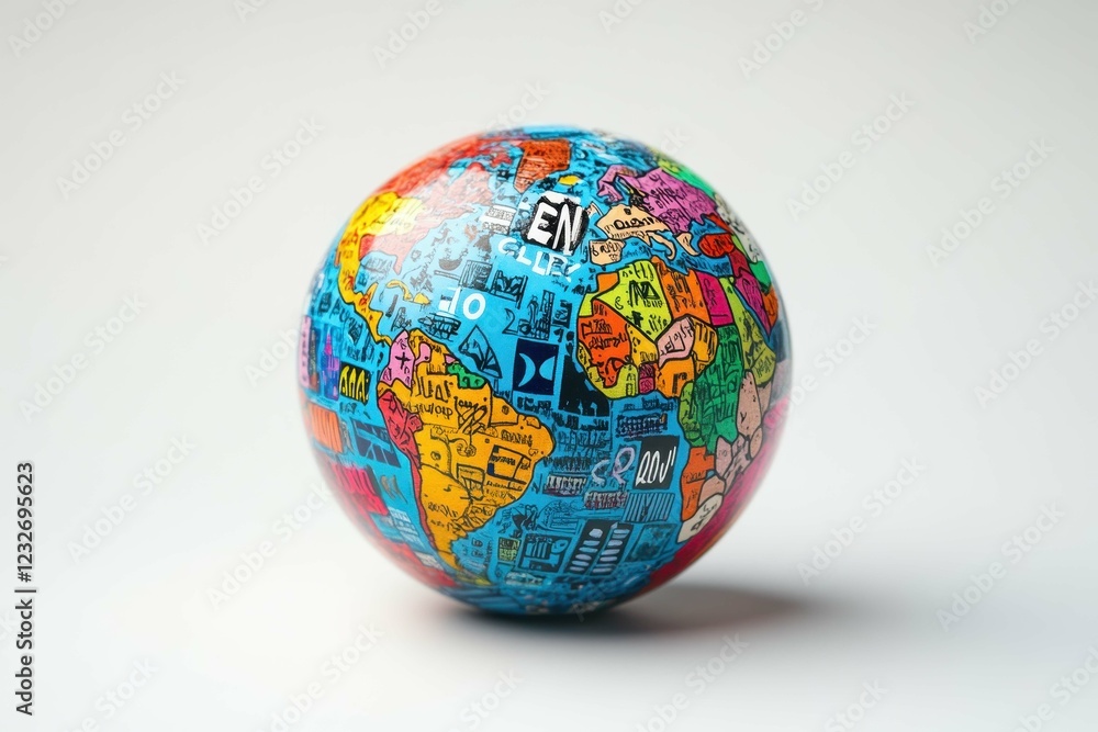 Colorful globe showcasing diverse countries and cultures in vibrant designs reflecting the world's geography and history Colorful globe showcasing diverse countries and cultures in vibrant designs reflecting the world's geography and history