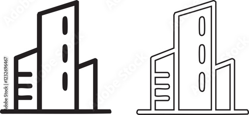 Skyscraper, business district, construction company outline icon. Line sign big high building, city, megapolis. Vector isolated pictogram for web and app on white background editable stroke eps