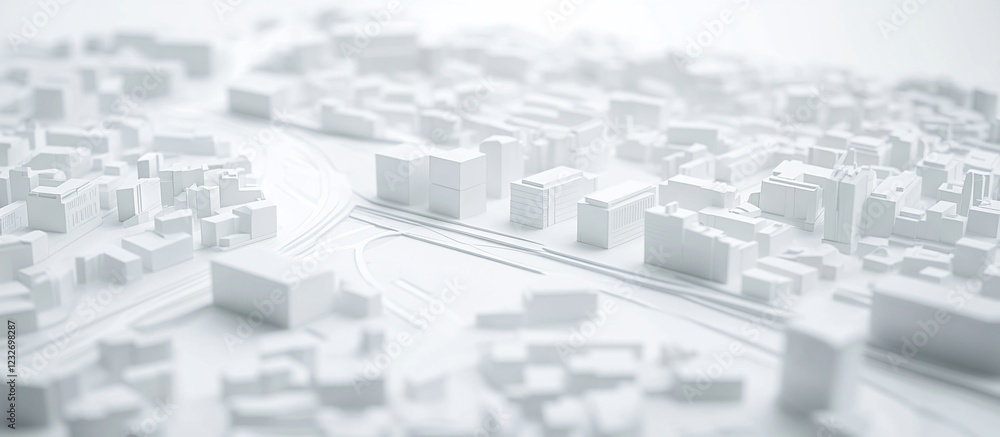 Obraz premium White city model aerial view, roads, background blur, urban planning