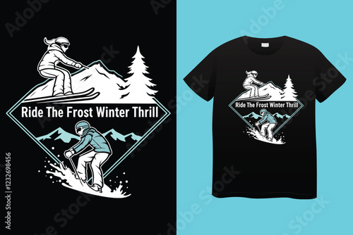 snow winter sports t shirt design. Set of Winter sport athlete silhouettes. Ski jumping, downhill, slalom, skiing emblems. Print design for t-shirt. Sport club emblems.