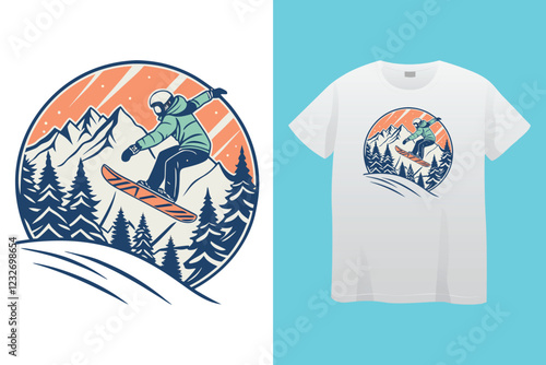 snow winter sports t shirt design. Set of Winter sport athlete silhouettes. Ski jumping, downhill, slalom, skiing emblems. Print design for t-shirt. Sport club emblems.