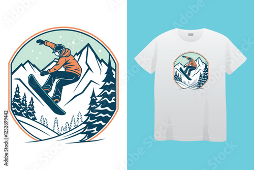 snow winter sports t shirt design. Set of Winter sport athlete silhouettes. Ski jumping, downhill, slalom, skiing emblems. Print design for t-shirt. Sport club emblems.
