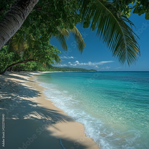 Serene Paradise: Pristine Tropical Beach with Crystal-Clear Turquoise Water Invites Tranquility and Relaxation