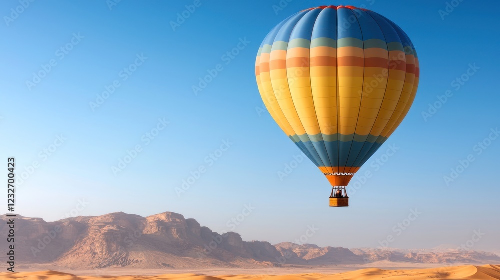Colorful Hot Air Balloon Soaring Over a Desert Landscape Colorful Hot Air Balloon Soaring Over a Desert Landscape