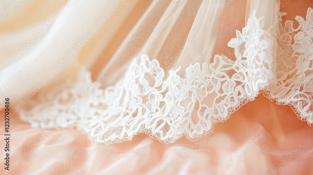 Fototapeta premium Delicate lace trim on soft fabric, creating a romantic atmosphere for elegant events