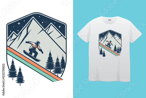 snow winter sports t shirt design. Set of Winter sport athlete silhouettes. Ski jumping, downhill, slalom, skiing emblems. Print design for t-shirt. Sport club emblems.