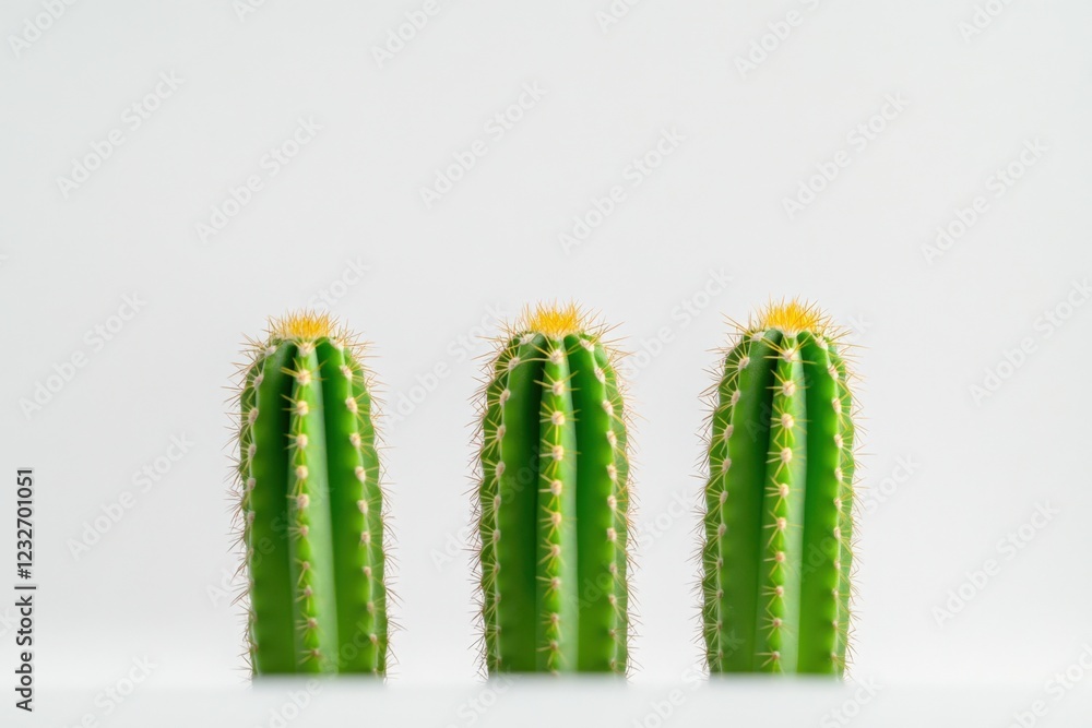 three small green cacti on a white background three small green cacti on a white background