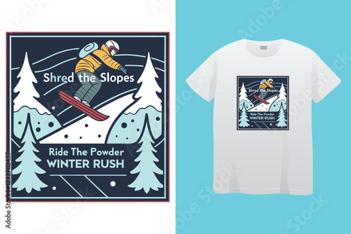 snow winter sports t shirt design. Set of Winter sport athlete silhouettes. Ski jumping, downhill, slalom, skiing emblems. Print design for t-shirt. Sport club emblems.