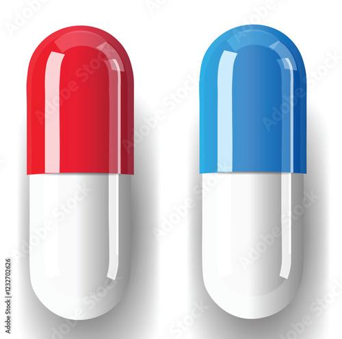 A detailed 3D vector of various capsules in green, red and white tones. These pills are isolated on a clean background, symbolizing modern pharmaceutical solutions, healthcare, and medical treatment.