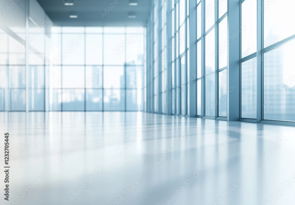 Blurred modern office interior with large glass windows and a sleek white floor, creating a clean and spacious atmosphere. This vector illustration serves as a versatile background for business Blurred modern office interior with large glass windows and a sleek white floor, creating a clean and spacious atmosphere. This vector illustration serves as a versatile background for business