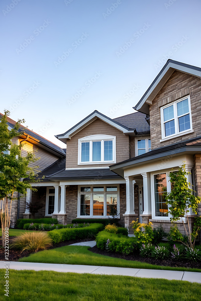 Luxury Dream Home: Modern Architecture, Brick and Stone Exterior, Landscaped Garden Luxury Dream Home: Modern Architecture, Brick and Stone Exterior, Landscaped Garden