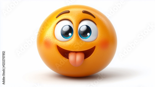 Playful 3D Cartoon Emoji with Large Eyes and Tongue – Cute Orange Emoticon
