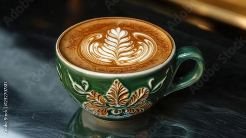 Artisan coffee latte art creation cozy  beverage photography inviting atmosphere close-up view creative expression photo