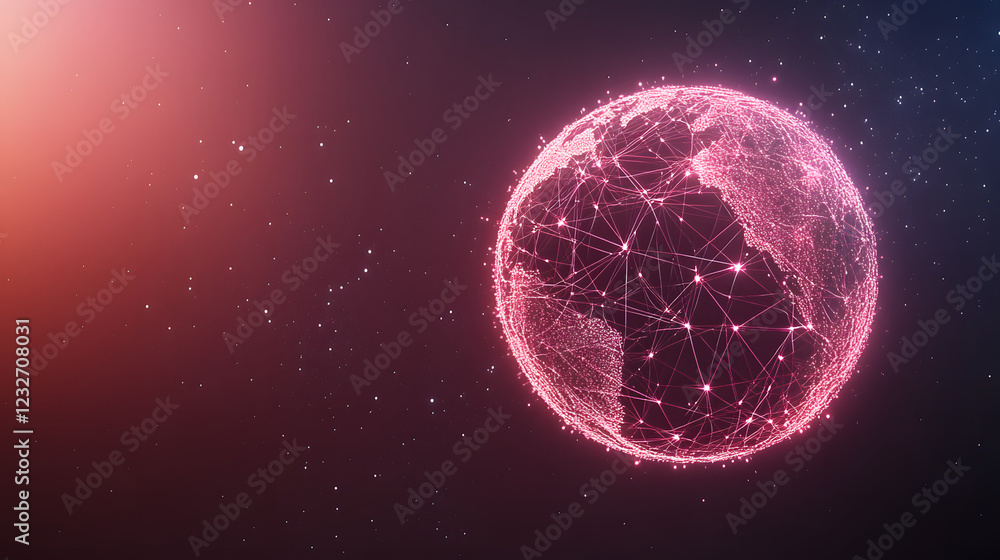 A glowing Earth surrounded by abstract network connections, with a gradient of vibrant colors, symbolizing global communication, technology, and innovation.
A glowing Earth surrounded by abstract network connections, with a gradient of vibrant colors, symbolizing global communication, technology, and innovation.