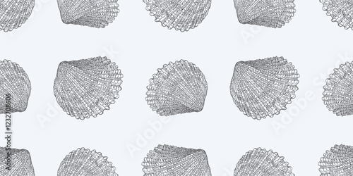 Seamless pattern of outline hand drawn seashell, vector background, paper, textile, wallpaper, fabric