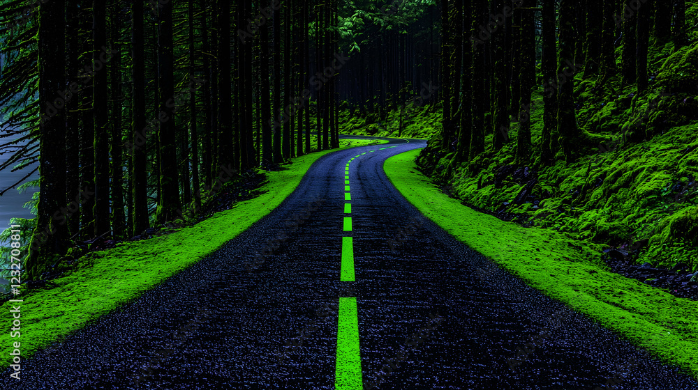 Obraz premium Winding road through lush green forest