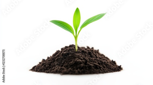 Wallpaper Mural small green plant growing in a pile of dark soil on a white background Torontodigital.ca