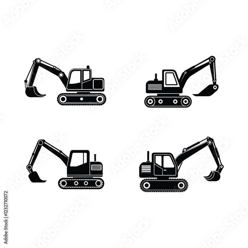 Wallpaper Mural excavator silhouette set vector illustration isolated on a white background Torontodigital.ca
