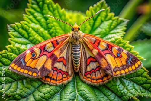 Valwig, Mosel Valley, Germany: Close-up of a Brombeereule (Dysgonia algira) Moth on a Plant, June 7, 2022 photo