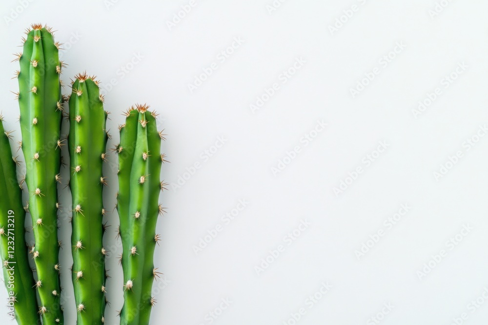 Naklejka premium green cactus stems on a white background with copy space
