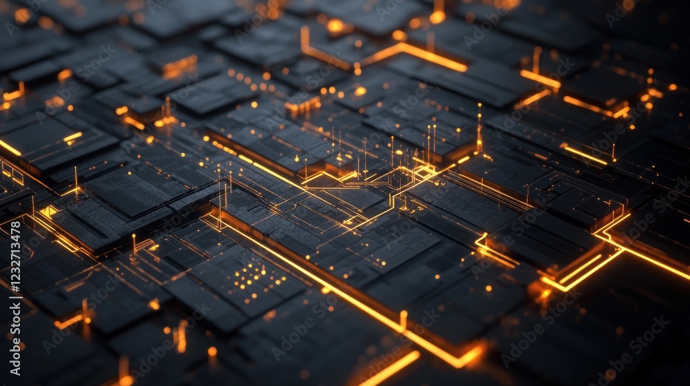 Abstract digital circuit board with glowing orange lines. (1) Abstract digital circuit board with glowing orange lines. (1)