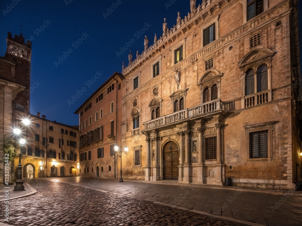 Verona Palazzo Facade, Night Photography, Italian Architecture, Old Building, Historic Landmark Verona Palazzo Facade, Night Photography, Italian Architecture, Old Building, Historic Landmark