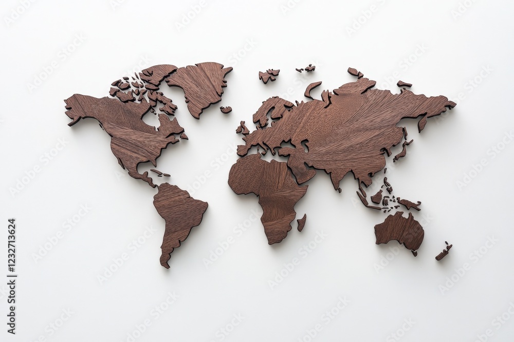 wooden world map on a white background wooden world map on a white background
