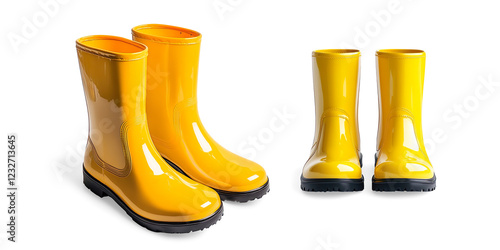 Shiny Yellow Rain Boots on a Transparent Background photo