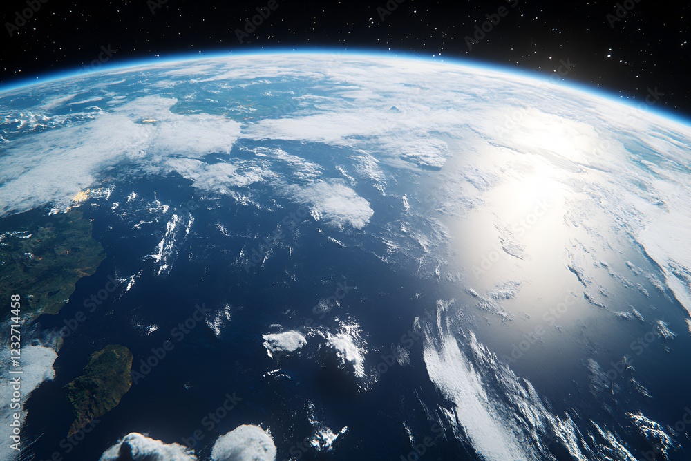 Fototapeta premium Photorealistic view of the Earth from space. Close-up.