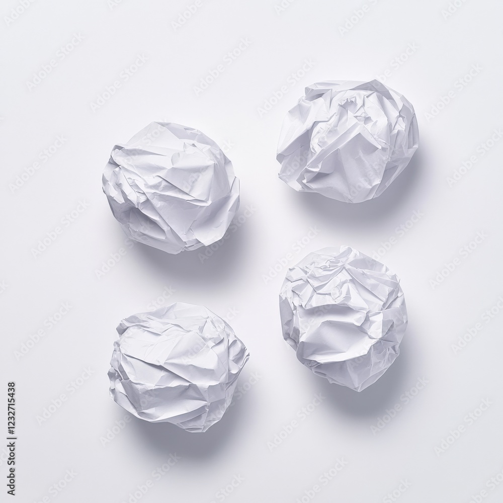 four crumpled pieces of white paper on a white background four crumpled pieces of white paper on a white background