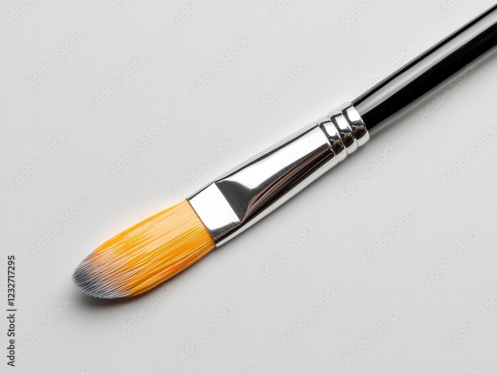 close up of a synthetic paint brush with an orange tip on a white background close up of a synthetic paint brush with an orange tip on a white background