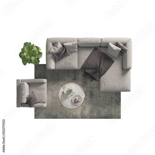 Sofa Top View. Set of furniture in modern luxury style for floor plan interior design.