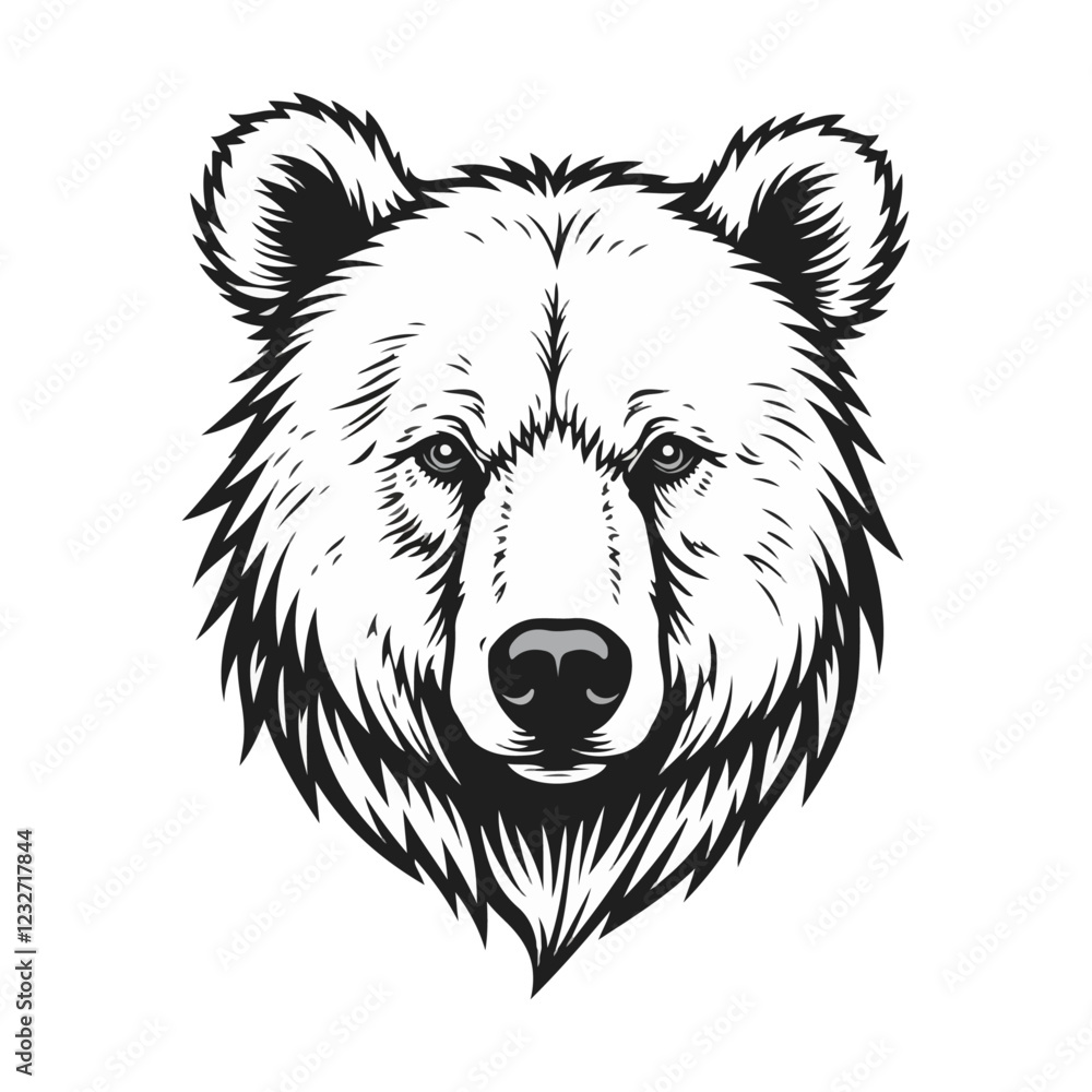 Black and White Bear Face Vector Illustration Black and White Bear Face Vector Illustration