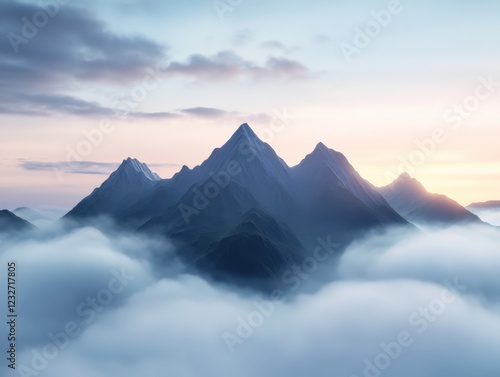 Wallpaper Mural misty mountain peaks at sunrise landscape Torontodigital.ca