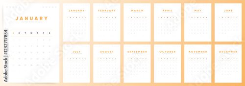 2026 Calendar Template Design. Week starts on Sunday office calendar. A4 vertical editable calendar in cosy clean style. Casual 2026 planner. English vector calendar layout for 2026 year.	