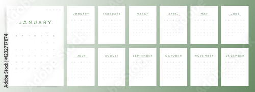 Minimal 2026 calendar design. Week starts on Sunday. Editable clean and elegant calendar page template. Minimalist trendy design for desktop design 2026 calendar planner. Set of 12 months	