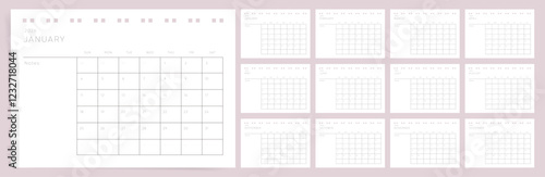 Minimal 2026 calendar design. Week starts on Sunday. Editable clean and elegant calendar page template. Minimalist trendy design for desktop design 2026 calendar planner. Set of 12 months	