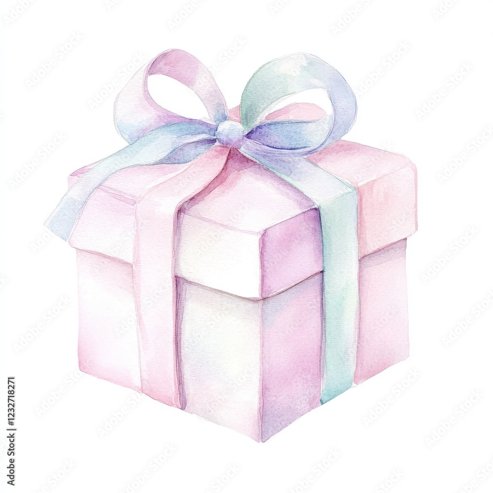 Obraz premium Minimalist Present Box Design: Soft-Focus Watercolor with a Cheerful Pastel Whimsical Vibe