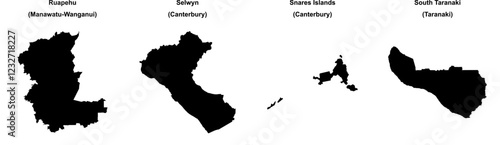 Ruapehu, Selwyn, Snares Islands, South Taranaki outline maps