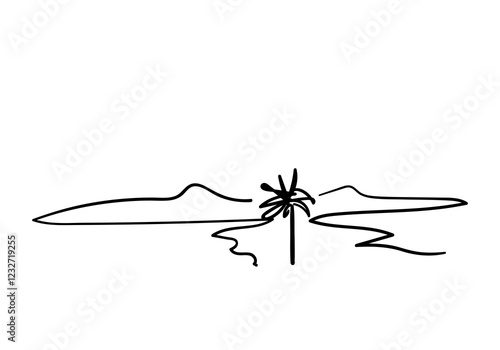 simple line art illustration of a mountain landscape icon.