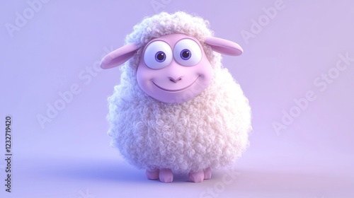 Happy cartoon sheep against purple background