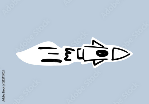 imple line art illustration of a rocket icon, designed as a sticker.